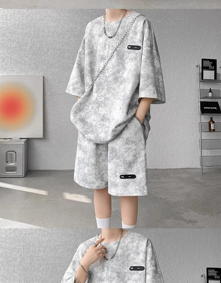 Loose Spor Men's ort Sve Tie-Dye Set Summer Faion Casual Versatile Teenage Boys' Outfit Comfortable Breathable