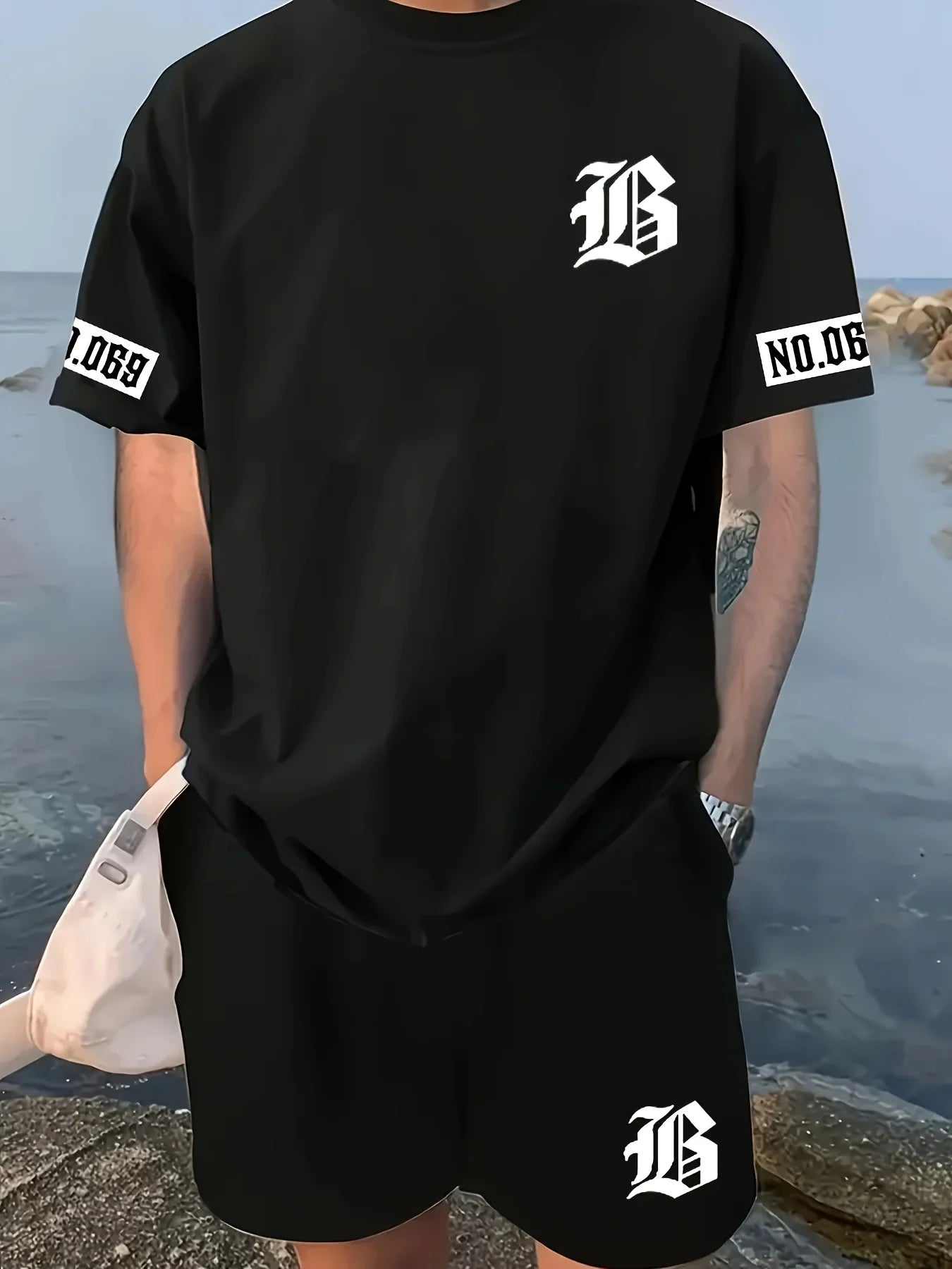 2025 Summer new men's set letter print casual fashion T-shirt Short sleeve shorts Sportswear casual everyday wear for both men a