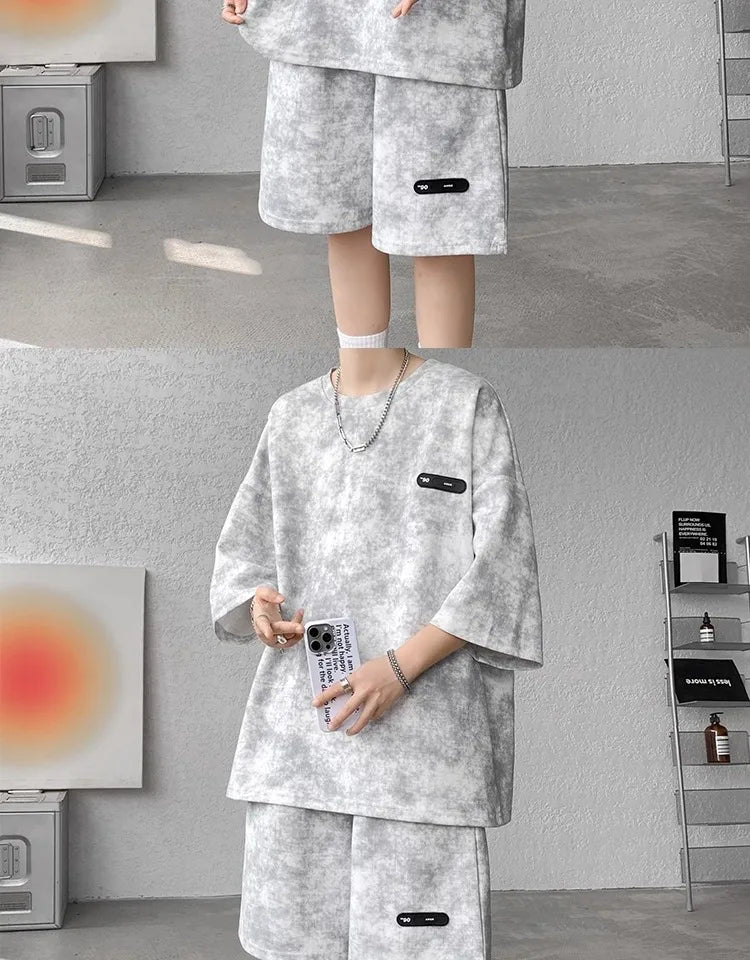 Loose Spor Men's ort Sve Tie-Dye Set Summer Faion Casual Versatile Teenage Boys' Outfit Comfortable Breathable