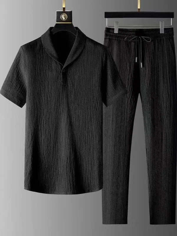 Ice Silk Qui Dry Linen Set Men Summer Thin Loose Set ort Sve Nine Points Pants Two Piece Set Trendy Casual Sportswear