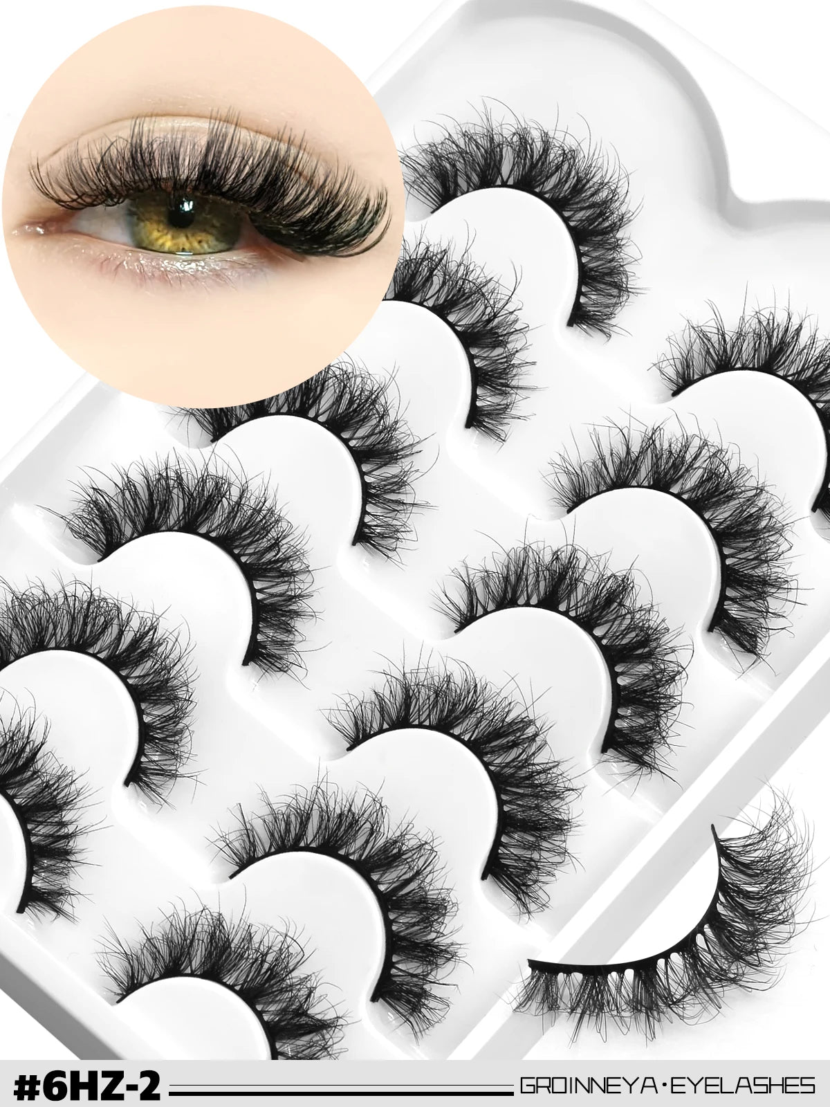 GROINNEYA 3D Mink Lashes Cat Eyelashes Fluffy Wispy Volume Lashes Natural Feathery Effect Lightweight Flexible Band Fake Lashes