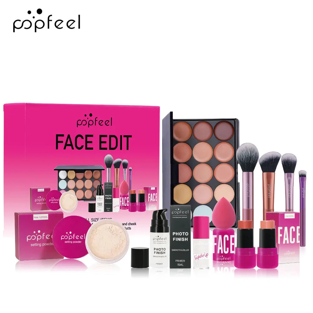 POPFEEL All In One Makeup Kit Eyeshadow Powder Lipgloss Lipoil,Valentine's Day Gift for Girls Women