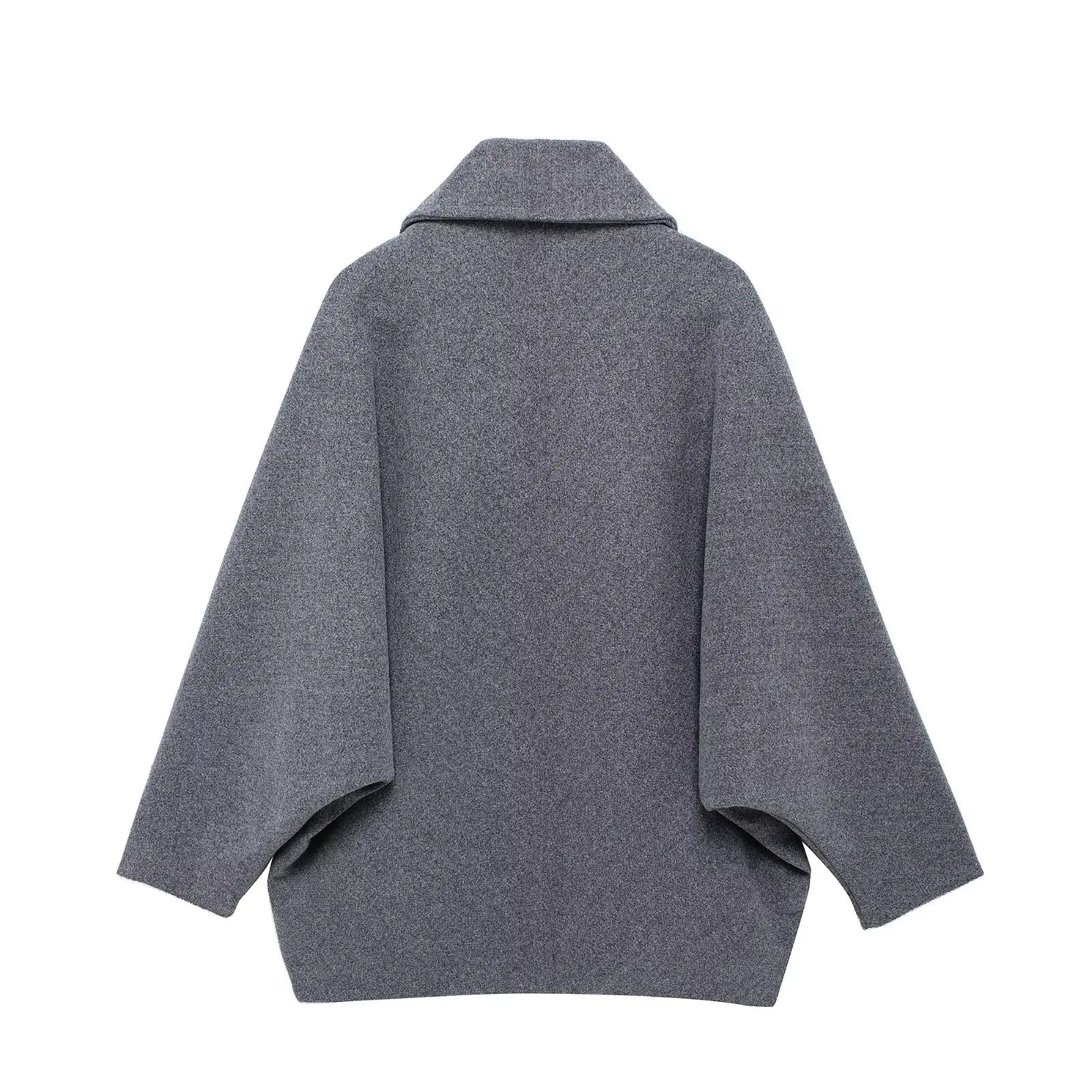 TRAFZA Winter Women's Loose Short Jacket Stand Collar Long Sleeve Button Casual Jacket Women's Wool Blended Khaki Top Y2K