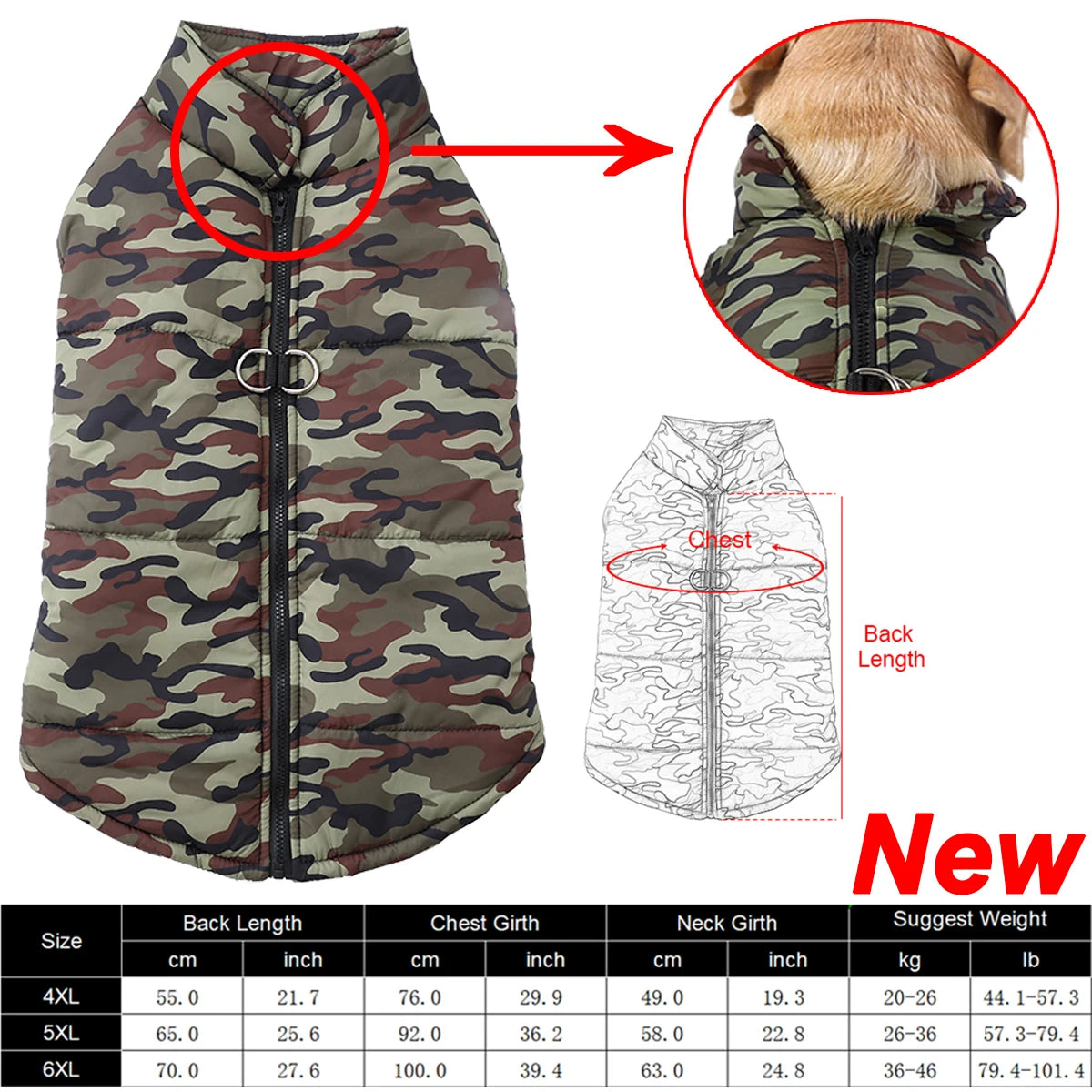 Winter Dog Clothes Coat Waterproof Puppy Cat Jacket For Large Dogs Camouflage Print Warm Windproof Pet Labrodor Apparel Costume