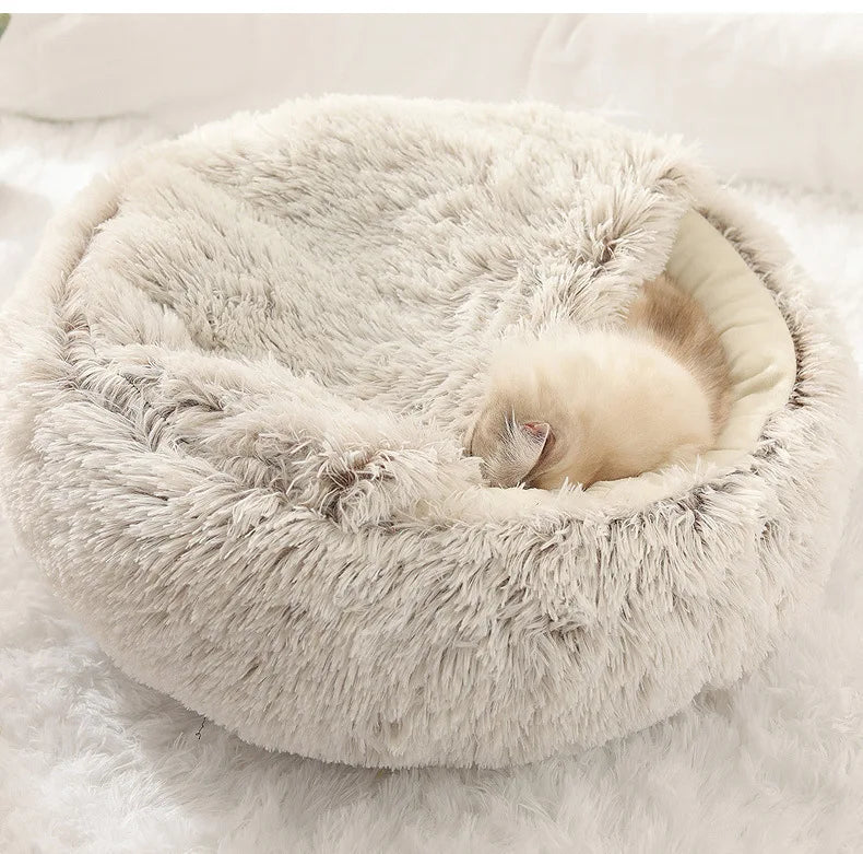 Autumn and Winter soft plush pet bed and pet bed Winter warm and cold plush comforter nest Shell cat nest semi-enclosed cat nest