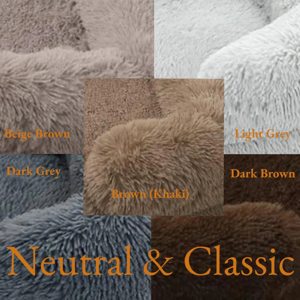 Sofa Style Furry Pet Bed - Rectangular Plush Dog Cat Bed in Warm Earthy Colours, Soft Cozy Sleeping Cushion Mat for Kennel Sofa