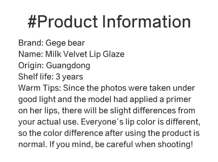 Gege Bear Smooth Multi-purpose Cream Expansion Color Blush Eye Shadow Not Easy to Fade Nude Matte Velvet Lip Glaze