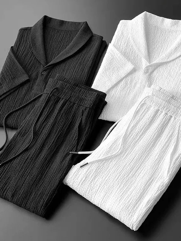 Ice Silk Qui Dry Linen Set Men Summer Thin Loose Set ort Sve Nine Points Pants Two Piece Set Trendy Casual Sportswear