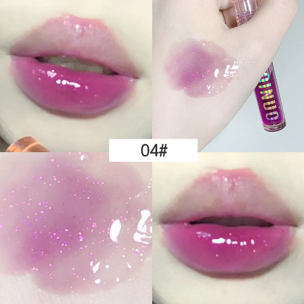 4 PCS Water-gloss Mirror Jelly Lip Gloss Moisturizes Lips Shimmers With Fine Pearls Brightens Lip Color