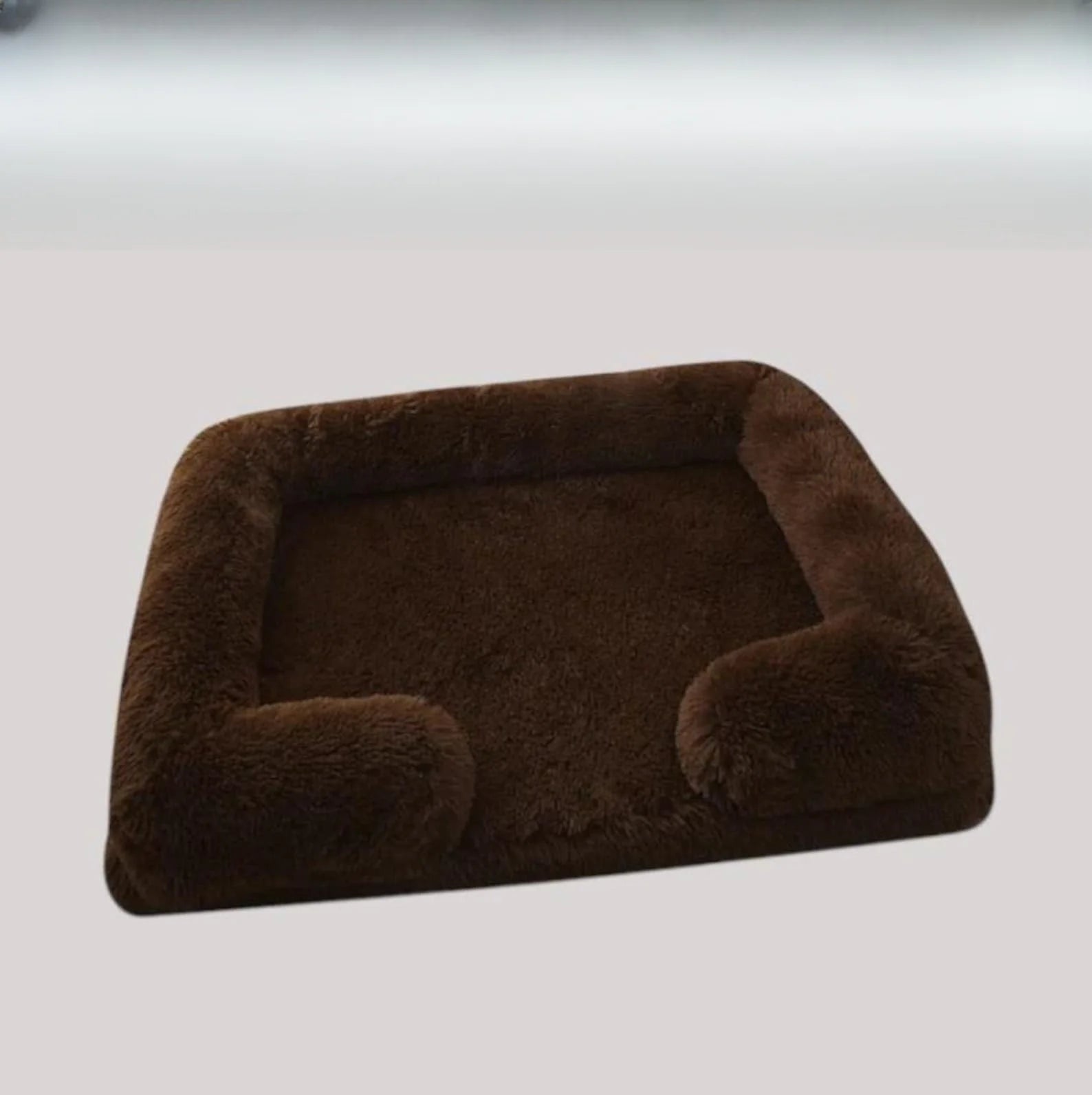 Sofa Style Furry Pet Bed - Rectangular Plush Dog Cat Bed in Warm Earthy Colours, Soft Cozy Sleeping Cushion Mat for Kennel Sofa