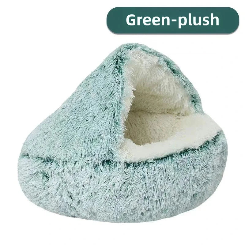 Autumn and Winter soft plush pet bed and pet bed Winter warm and cold plush comforter nest Shell cat nest semi-enclosed cat nest