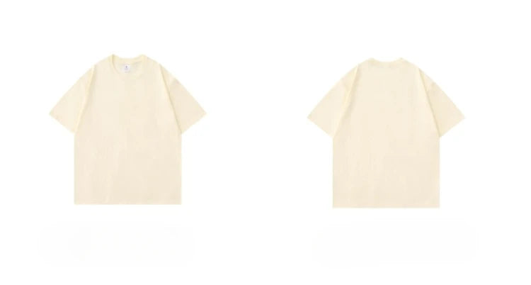 Beige 300g Heavyweight Cotton Short Sleeved T-shirt Summer Round Neck Loose and Base Shirt for Men Women Basic Tee