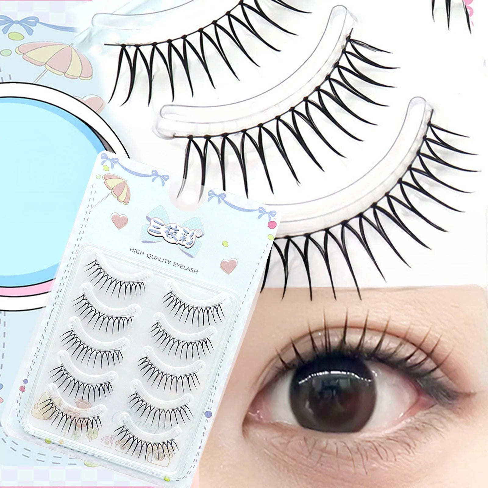 Korean U-shaped False Eyelashes Ins Zhang Yuanying False Eyelashes Natural Wispy Soft V Shaped Lash Extension Comic Eye Makeup