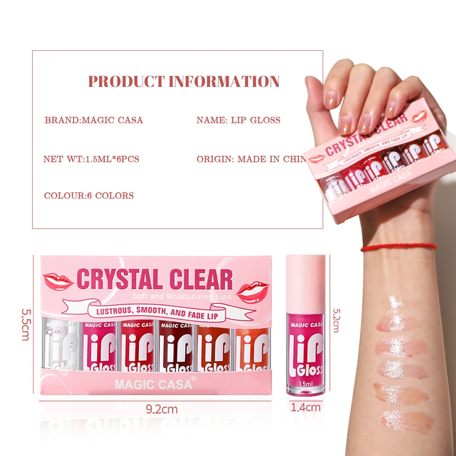 MAGIC CASA 6pcs/set Small bottle Hydrating Jelly Lip Oil long-lasting Moisturizing  smooth shimmering Lip Hydrating Liquid