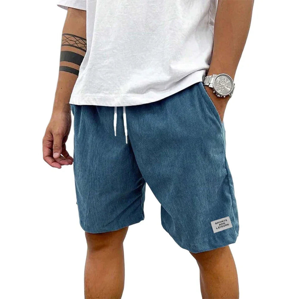 Summer Men Lightweight Corduroy Sweatpants Casual Shorts Men's Beach Shorts Basketball Short Solid Color Label Streetwear Men