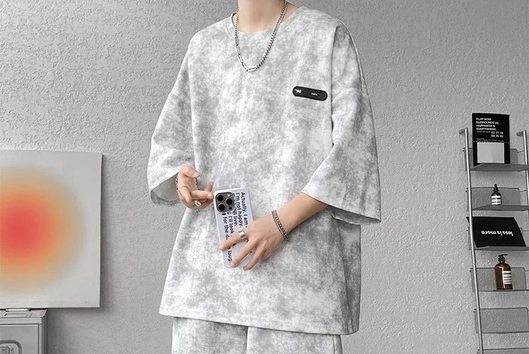 Loose Spor Men's ort Sve Tie-Dye Set Summer Faion Casual Versatile Teenage Boys' Outfit Comfortable Breathable