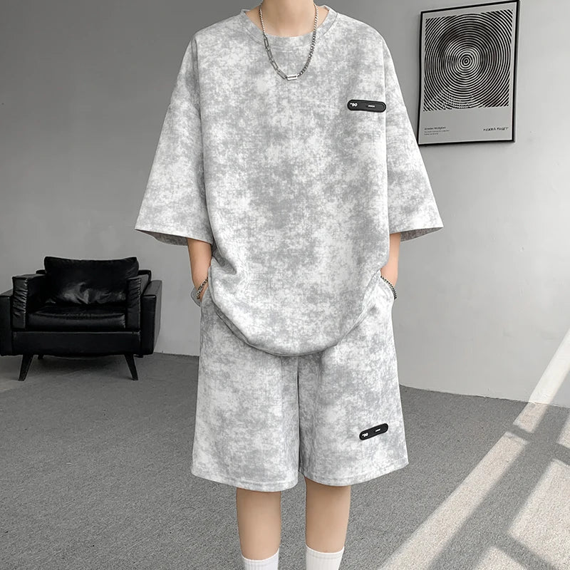 Loose Spor Men's ort Sve Tie-Dye Set Summer Faion Casual Versatile Teenage Boys' Outfit Comfortable Breathable