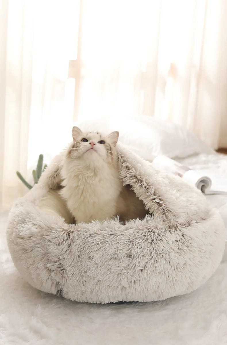 Autumn and Winter soft plush pet bed and pet bed Winter warm and cold plush comforter nest Shell cat nest semi-enclosed cat nest