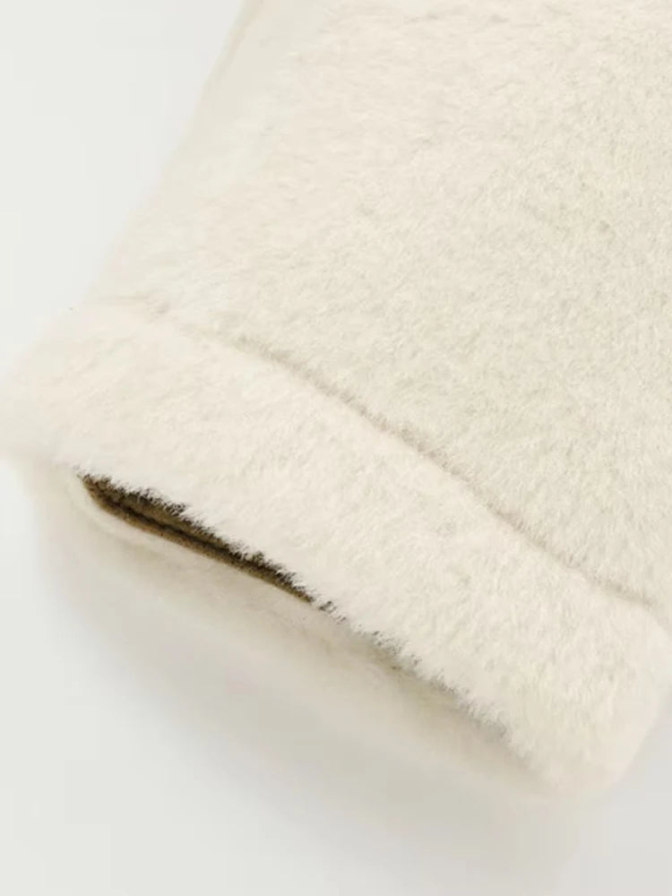 TRZA-Thick Warm Faux Fur Jacket for Women, Long Sleeve Coat, Front Toggle, Female Outerwear, Chic Tops, Fashion