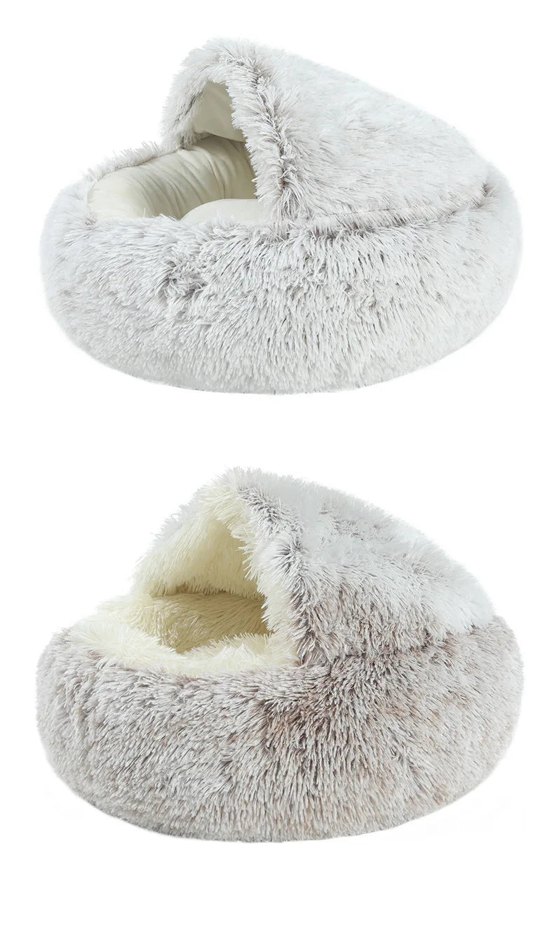 Autumn and Winter soft plush pet bed and pet bed Winter warm and cold plush comforter nest Shell cat nest semi-enclosed cat nest