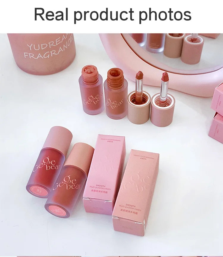 Gege Bear Smooth Multi-purpose Cream Expansion Color Blush Eye Shadow Not Easy to Fade Nude Matte Velvet Lip Glaze