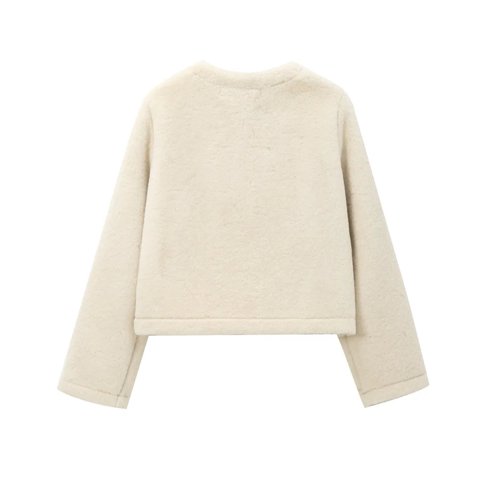 TRZA-Thick Warm Faux Fur Jacket for Women, Long Sleeve Coat, Front Toggle, Female Outerwear, Chic Tops, Fashion